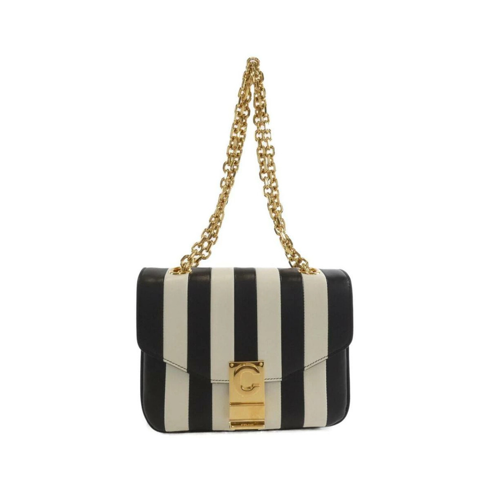 Celine Stripes Shoulder Bag goldtone chain strap bicolour striped leather